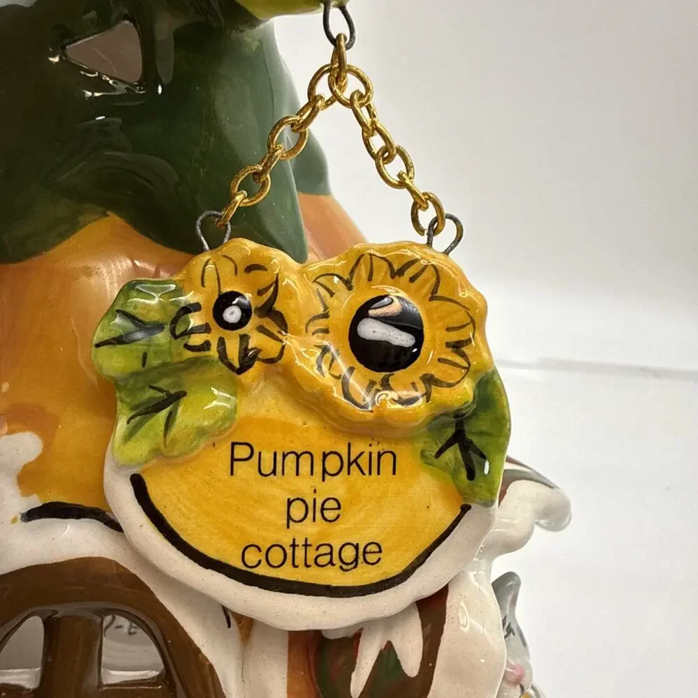 Blue Sky Clayworks Pumpkin Pie Cottage Cat Kitty House Tealight Candle Holder